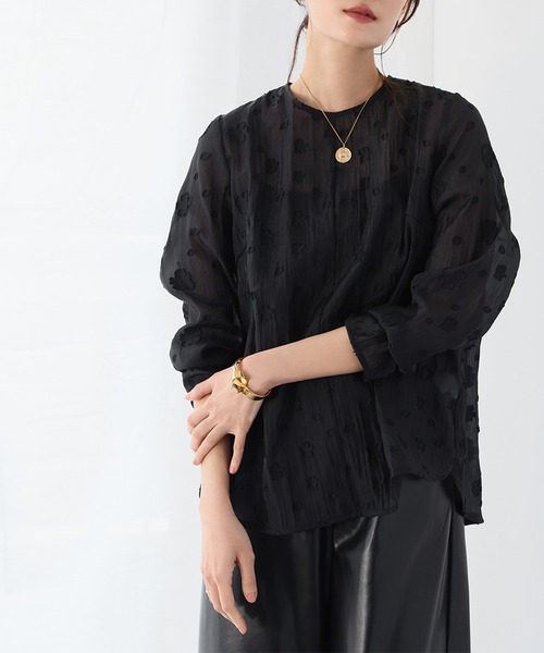 ELFRANK ブラウス シャツ 花柄シアージャガードブラウス レディース