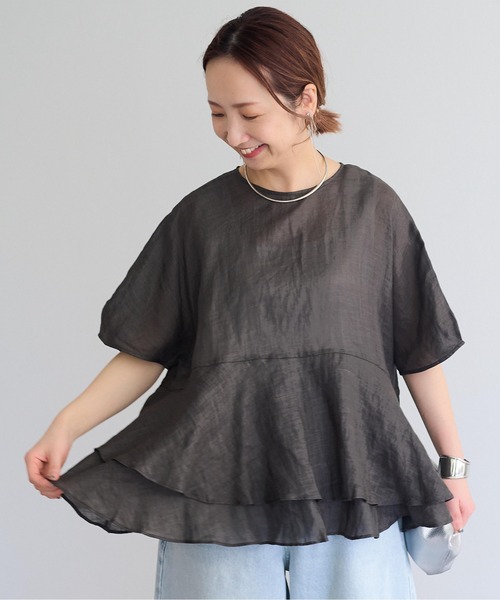 新品未使用★ピュアルセシン　ラミー2枚重ねペプラムブラウス ラミー2枚重ねペプラムブラウス（シャツ/ブラウス）｜PUAL CE