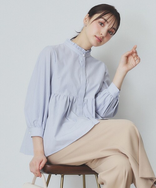 ブラウス シャツ バンドカラーペプラムブラウス レディース Limue｜バンドカラーペプラムブラウス | Rakuten Fashion(楽天