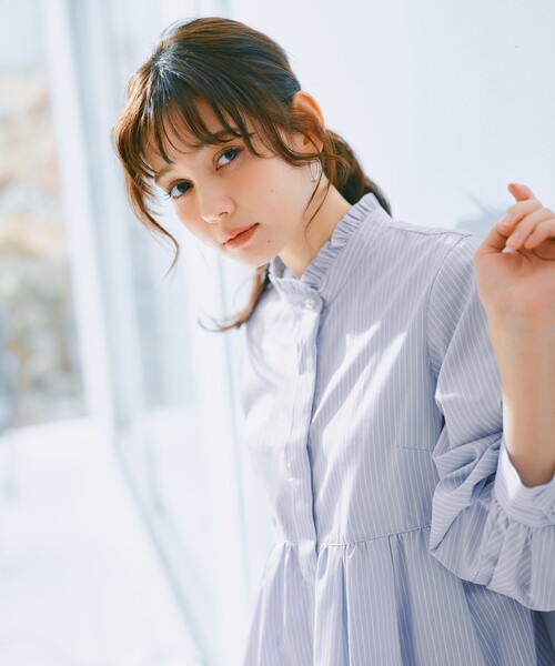 ブラウス シャツ バンドカラーペプラムブラウス レディース index ブラウス シャツ 「6color」フリルバンドカラーペプラム