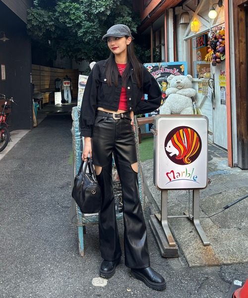【希少】うさとの服⭐︎usaato　フレアパンツ SoLA（ソラ） パンツ サイドカットレザーフレアパンツ「iori_2038