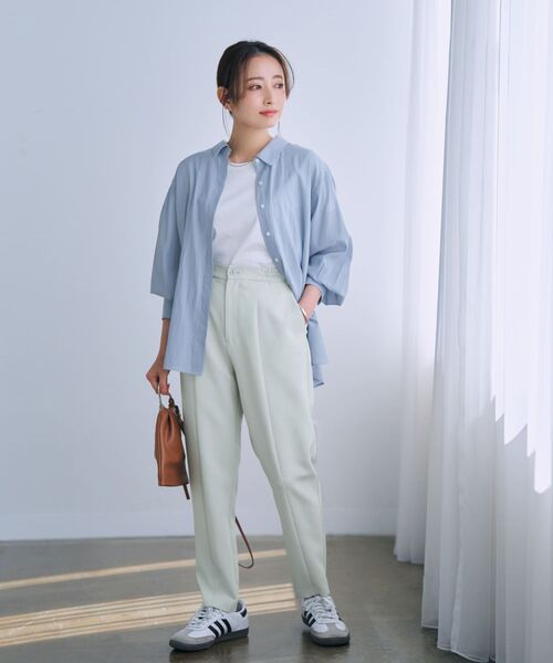 ブラウス シャツ バンドカラーバックギャザーシャツ 「低身長・小柄女性」 レディース バンドカラーバックギャザーシャツ | 小柄・低身長女性向け
