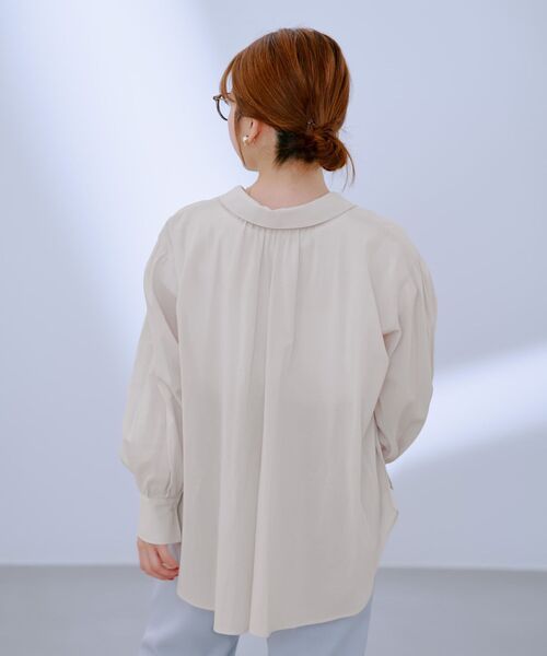 ブラウス シャツ バンドカラーバックギャザーシャツ 「低身長・小柄女性」 レディース バンドカラーバックギャザーシャツ | 小柄・低身長女性向け