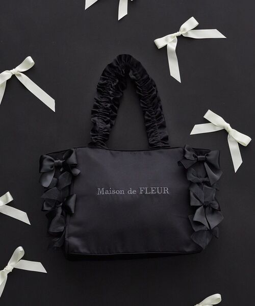 Maison de FLEUR リボン付きハンドバッグ Maison de FLEUR トートバッグ リボンギャザーハンドルトート