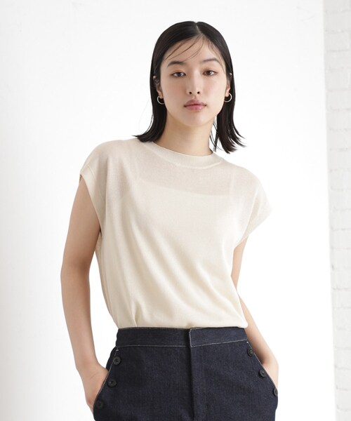 THE SHOP TK ニット セーター ラメシアーフレンチ袖トップス「セットUP