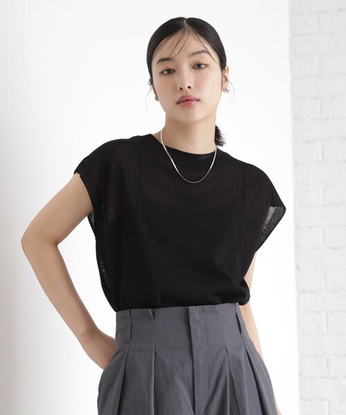 THE SHOP TK ニット セーター ラメシアーフレンチ袖トップス「セットUP