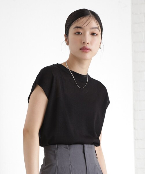 THE SHOP TK ニット セーター ラメシアーフレンチ袖トップス「セットUP