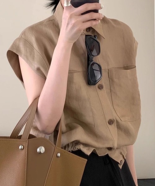 ブラウス シャツ 袖ギャザーフレンチスリーブブラウス レディース