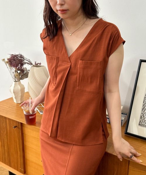 THEORY Vネック ウォッシャブル ジョーゼット フレンチスリーブ シャツ