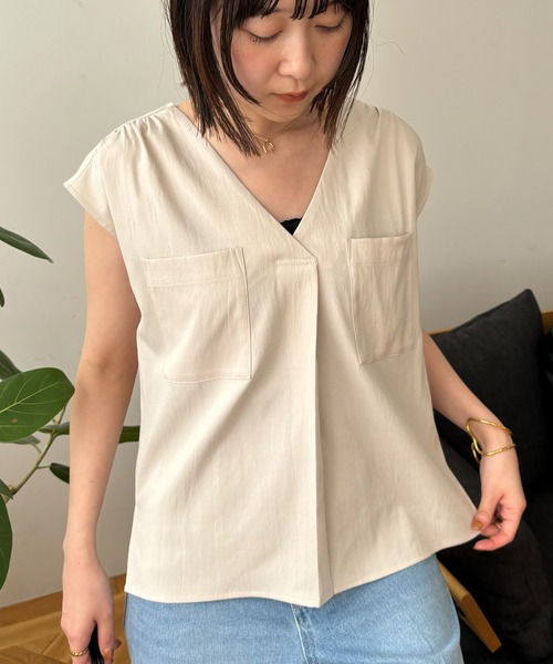 VIS ブラウス シャツ 「WEB限定」「セットアップ対応」Vネック