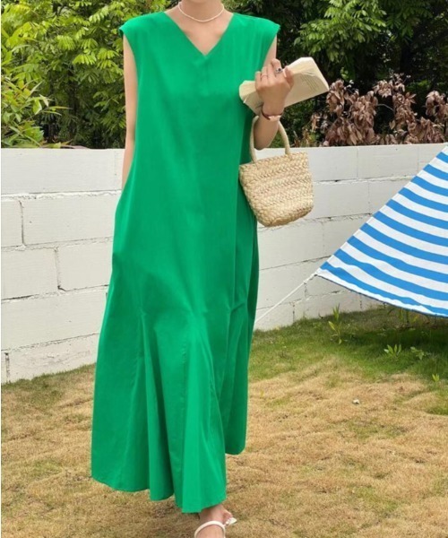 ワンピース ノースリーブ V ネックロングワンピース : ZOZOTOWN