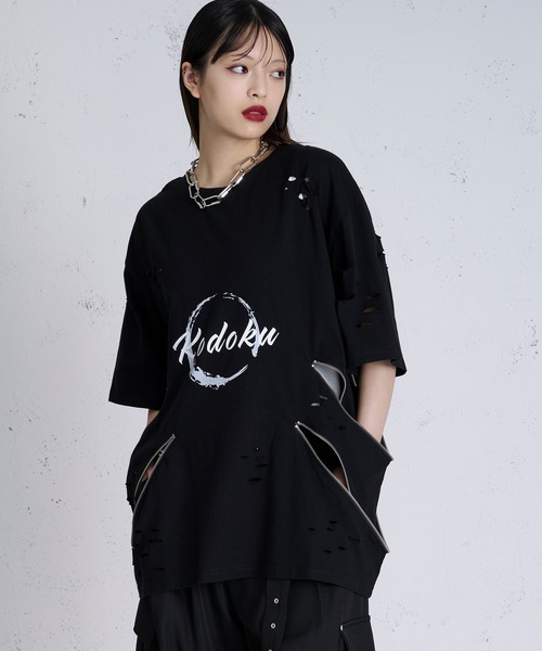 狐独 tシャツ ジップデザインロゴプリントTシャツ メンズ レディース