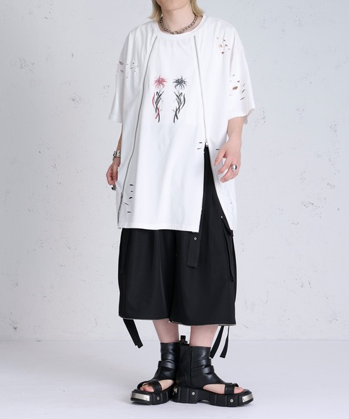 狐独 tシャツ ジップデザインロゴプリントTシャツ メンズ レディース