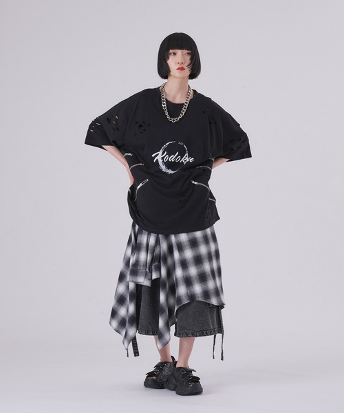 狐独 tシャツ ジップデザインロゴプリントTシャツ メンズ レディース