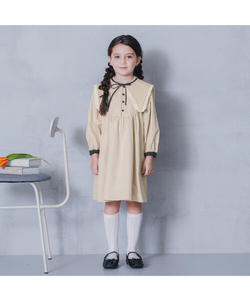 「p.premier」 「KIDS」長袖ワンピース 100 ベージュ キッズ_画像2