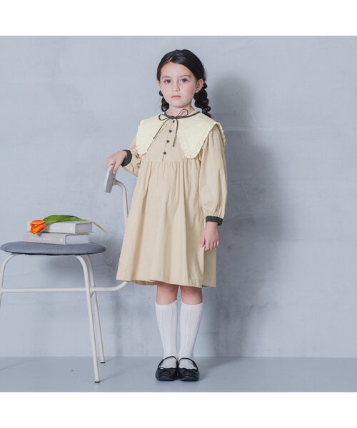 「p.premier」 「KIDS」長袖ワンピース 100 ベージュ キッズ_画像4