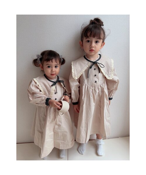 「p.premier」 「KIDS」長袖ワンピース 100 ベージュ キッズ_画像6