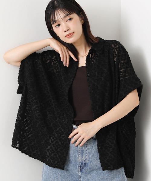 ブラウス シャツ 幾何カットジャガードシャツ レディース