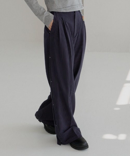 haek スラックス パンツ stripe wide pants/ストライプワイド