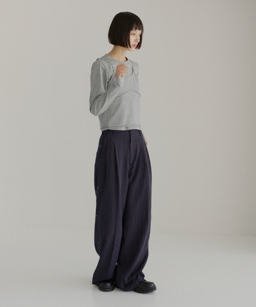 haek スラックス パンツ stripe wide pants/ストライプワイド
