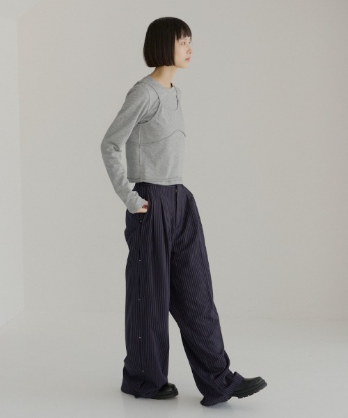 haek ストライプワイドパンツ Mサイズ グレー haek スラックス パンツ stripe wide pants/ストライプワイド