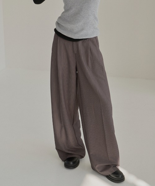 90s ダーバン ストライプ ワイドスラックス チャコールブラウン haek スラックス パンツ stripe wide pants/ストライプワイド