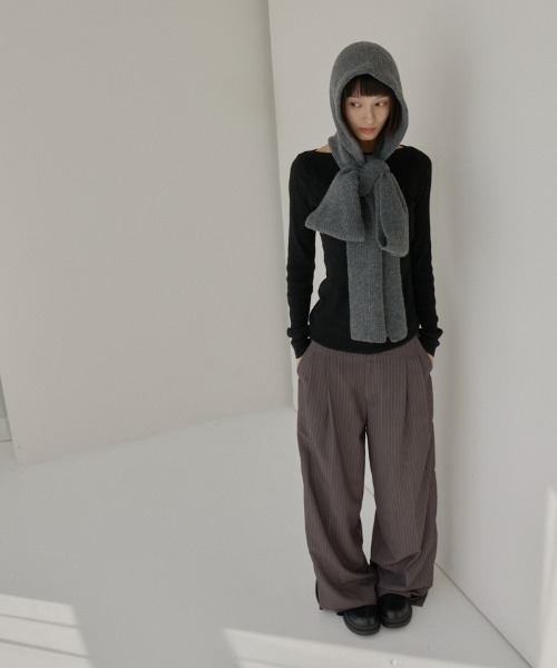 haek ストライプワイドパンツ Mサイズ グレー haek スラックス パンツ stripe wide pants/ストライプワイド
