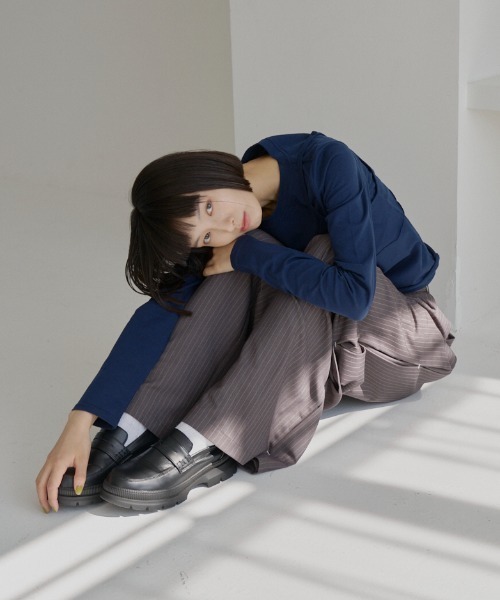 haek スラックス パンツ stripe wide pants/ストライプワイド