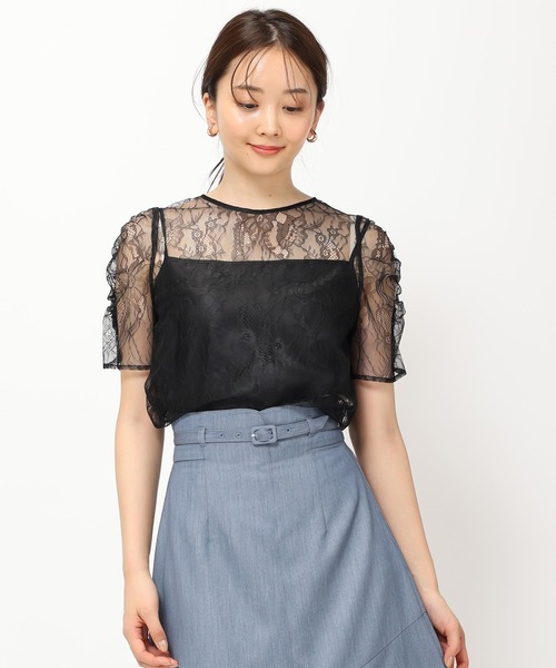 「MISCH MASCH」 半袖ブラウス フリ- ブラック レディース_画像8