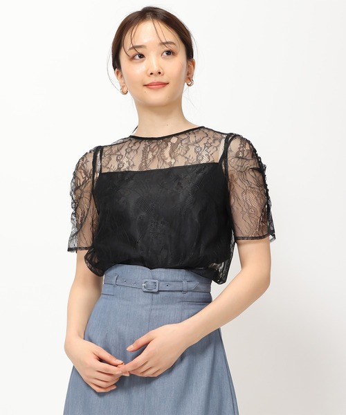 「MISCH MASCH」 半袖ブラウス フリ- ブラック レディース_画像9