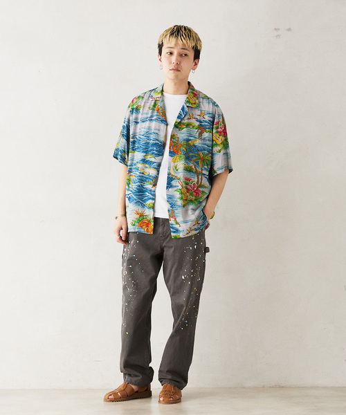 「TWO PALMS」 半袖シャツ MEDIUM ネイビー メンズ_画像3