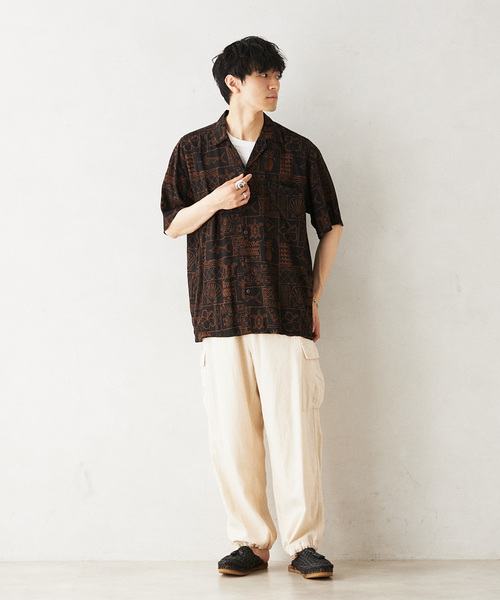 「TWO PALMS」 半袖シャツ MEDIUM ネイビー メンズ_画像4