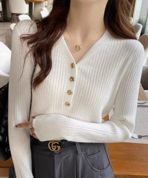 セオリー 2024年製 Wooster Crepe Knit Vneck/Vネックリブニット レディース S ホワイト【新品未使用品】【新入荷】♪ セオリー(Theory)公式通販 レディースファッション