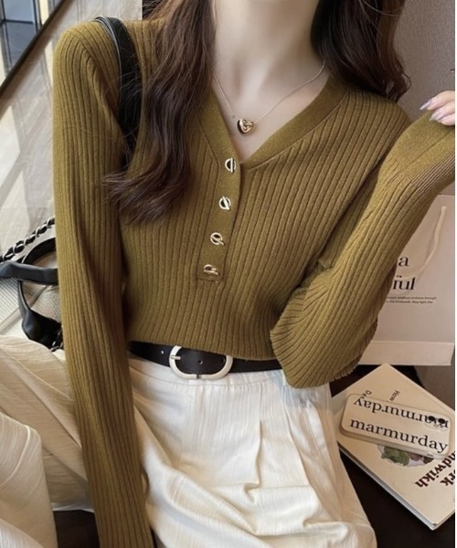 セオリー 2024年製 Wooster Crepe Knit Vneck/Vネックリブニット レディース S ホワイト【新品未使用品】【新入荷】♪ セオリー(Theory)公式通販 レディースファッション