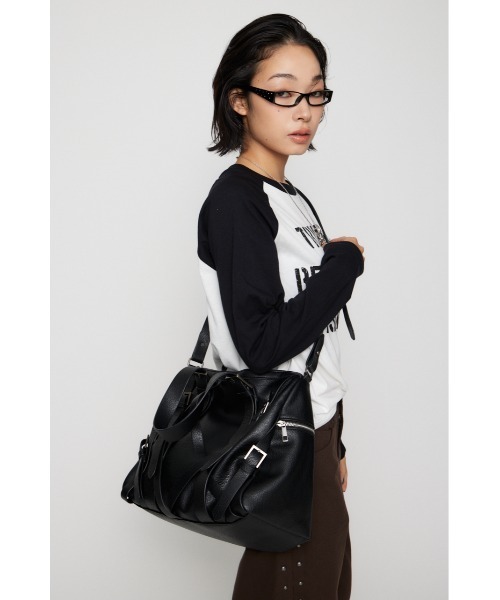 ラグアジェム　COTTON EYELET BOSTON BAG ブラック LAGUA GEM（ラグアジェム） ショルダーバッグ バッグ MANY BELT USEFUL