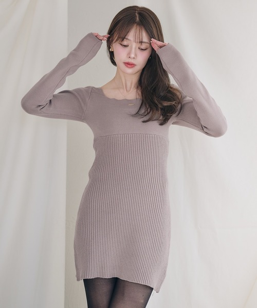 fupel ワンピース 2way velour ribbon mini knit onepiece / 2way