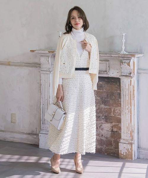 Viaggio Bluリボンツドットツイードカーディガン リボンドットツイードカーディガン | Viaggio Blu (Women)/ビアッジョ