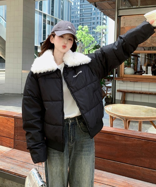 FAVORITO コート アウター 襟ファー付きショートアウター レディース