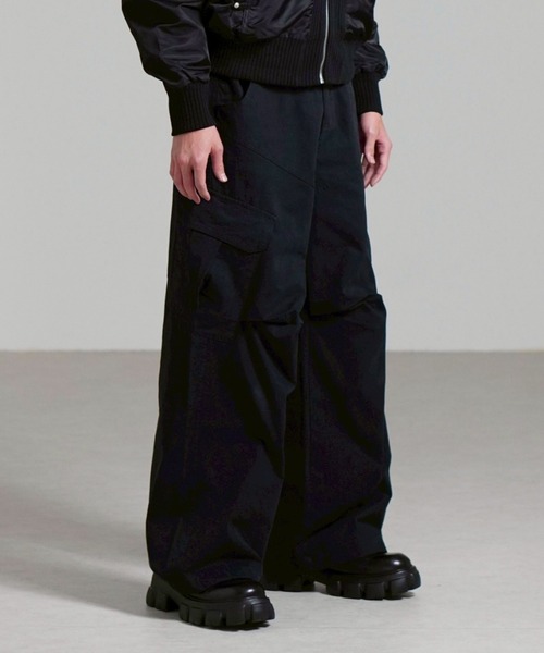 XU CHIKASHITSU PLUS+新品限定品 ブラック カーゴパンツ Chikashitsu+（チカシツプラス） カーゴパンツ 「Chikashitsu +」rib