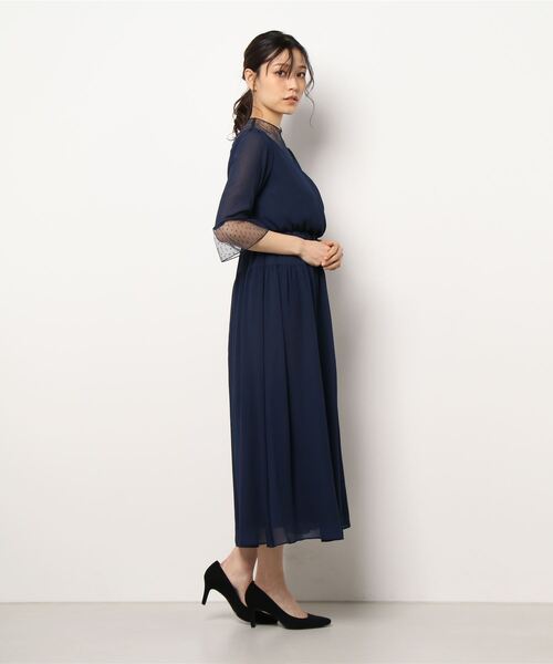 「PREFERIR」 7分袖ワンピース LARGE ネイビー レディース_画像2
