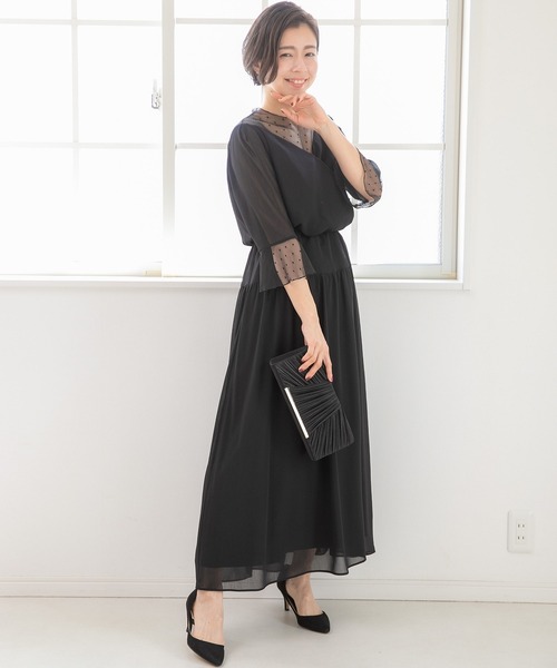 「PREFERIR」 7分袖ワンピース LARGE ネイビー レディース_画像6