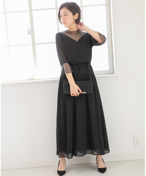 「PREFERIR」 7分袖ワンピース LARGE ネイビー レディース_画像7