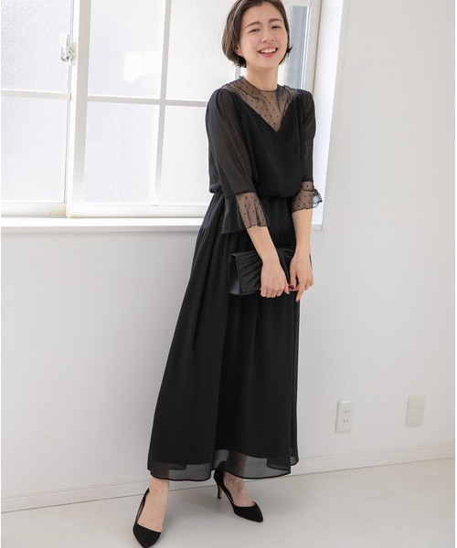 「PREFERIR」 7分袖ワンピース LARGE ネイビー レディース_画像8