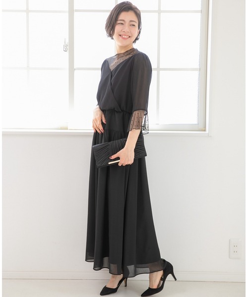 「PREFERIR」 7分袖ワンピース LARGE ネイビー レディース_画像9