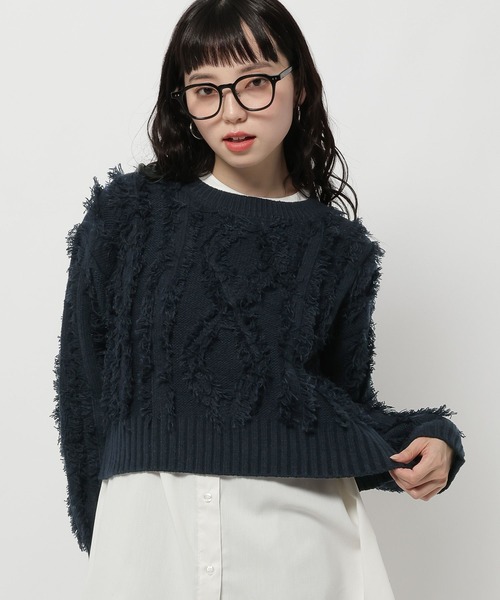niko and…（ニコアンド） ニット セーター ケーブルフリンジニットプル