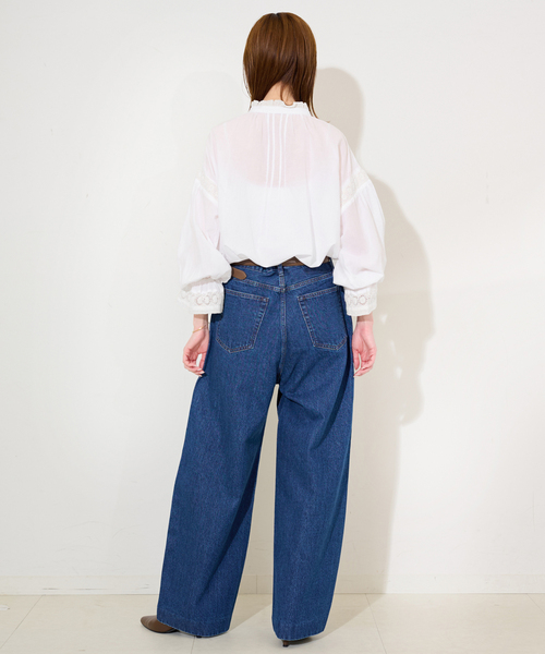 SLOBE IENA コットンシルクフリルブラウス　スローブイエナ　ブルー コットンシルクフリルブラウス◇（シャツ/ブラウス）｜SLOBE IENA