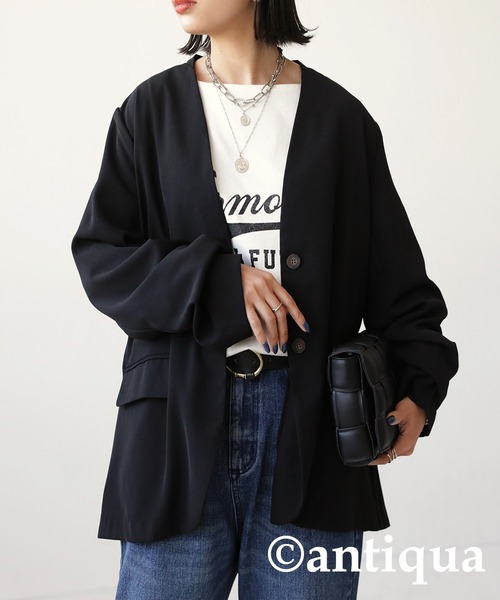 antiqua（アンティカ） ノーカラージャケット FREE モカ レディース