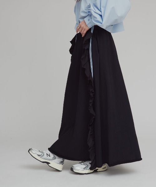 W：Huku ロング スカート ビッグ フリル スウェット ロング スカート