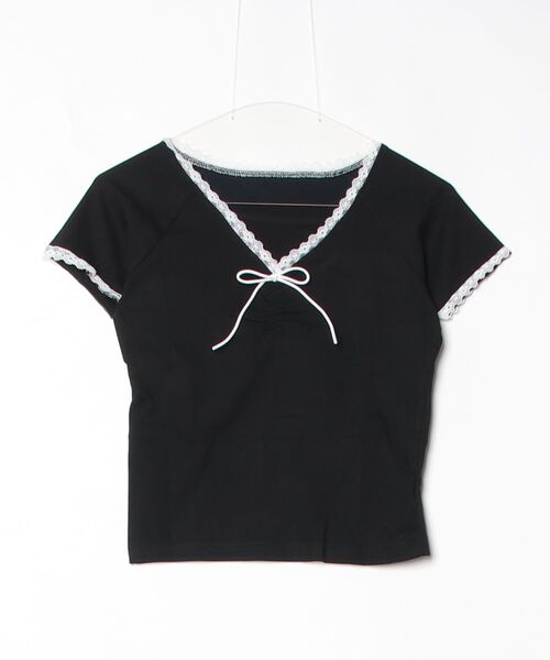 gossip!ロサンゼルス tシャツ 半袖 Y2K フロントリボン レーストリム