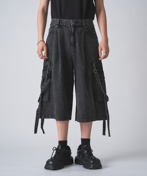 DIESEL デニムショートパンツ ケミカルウォッシュ XS 狐独 ワイドパンツ ジーンズ ケミカルウォッシュデニムショートパンツ